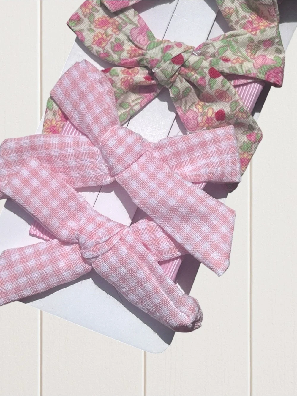 Pink Floral & Gingham Bow Hair Clips for Kids